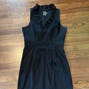 Satin black ruffle collared dress 10